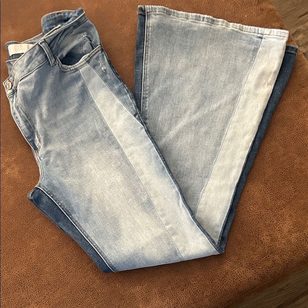 Two-Tone Light Blue Flare Jeans